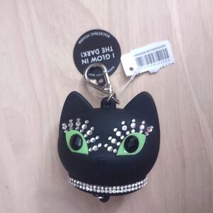 Halloween Black Cat Rhinestone Crystal Sparkling Glow in Dark PocketBac Keychain